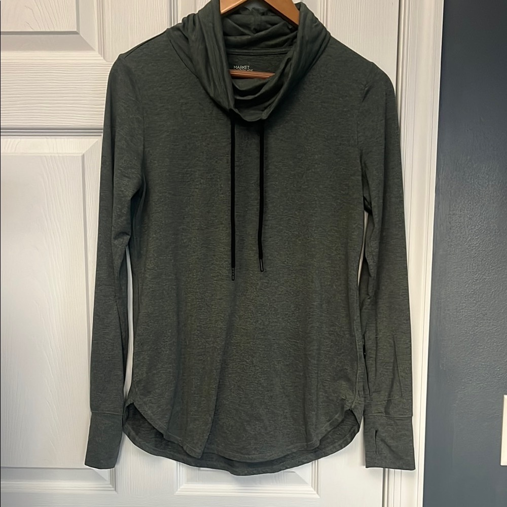 Market & Spruce Active Funnel Cowl Neck Heathered Green Top Women’s Size Small